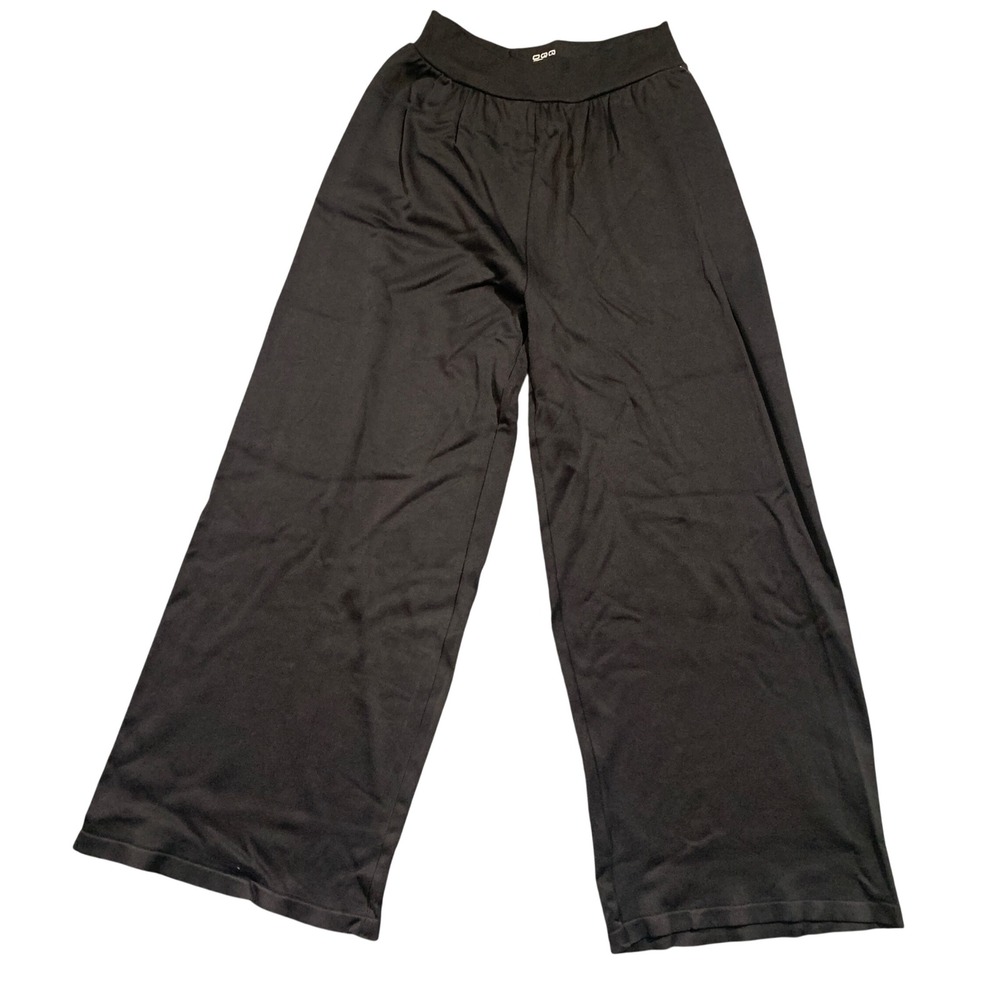 OQQ Womens XL Black Ribbed Wide Leg Pants High Waist Yoga Lounge Activewear